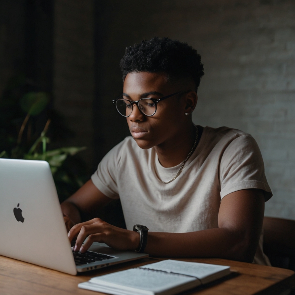 Young person working on laptop